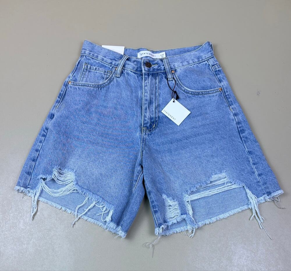 Statement Women’s Denim Shorts Size 5/27 High Rise Distressed Raw Hem NWT